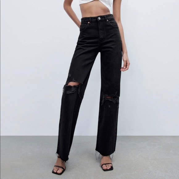 ZARA Ripped Wide Leg Jeans - Picture 1 of 12